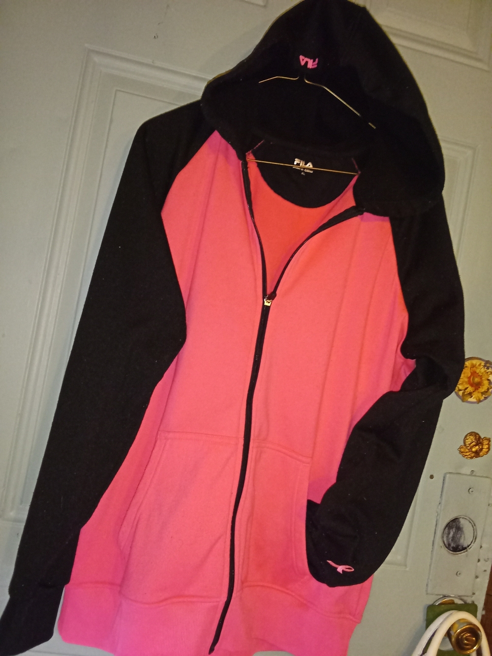 Fila Pink and Black Bomber-Style Zip Hoodie Jacket